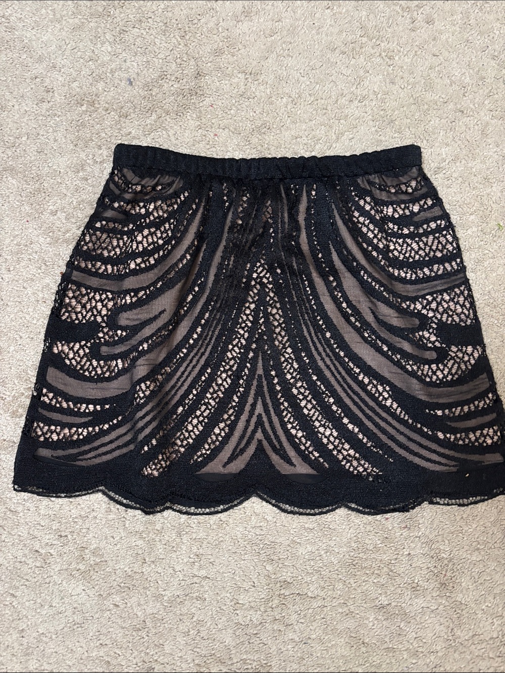 Zara Black Lace Mini Skirt with Scalloped Hem